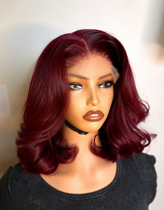Bordeaux Luxe Short Bob Human|Wig 5*5 Transparent Lace
