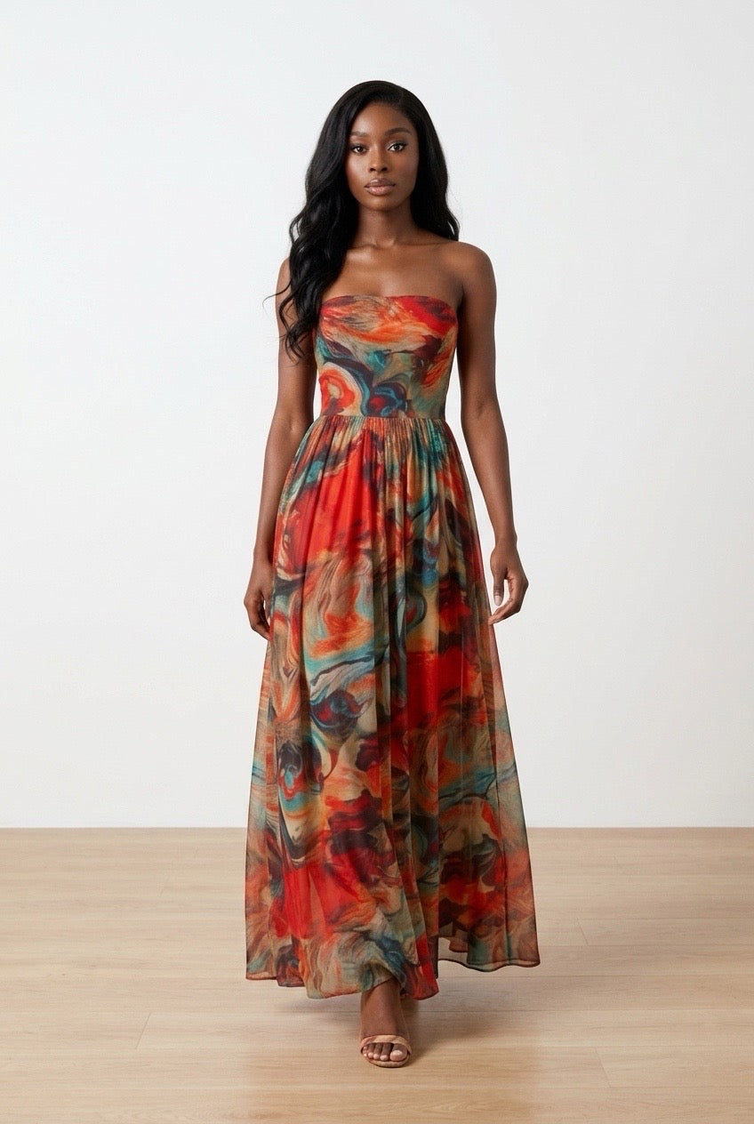 Sunset Mirage Patten Strappy Maxi Dress